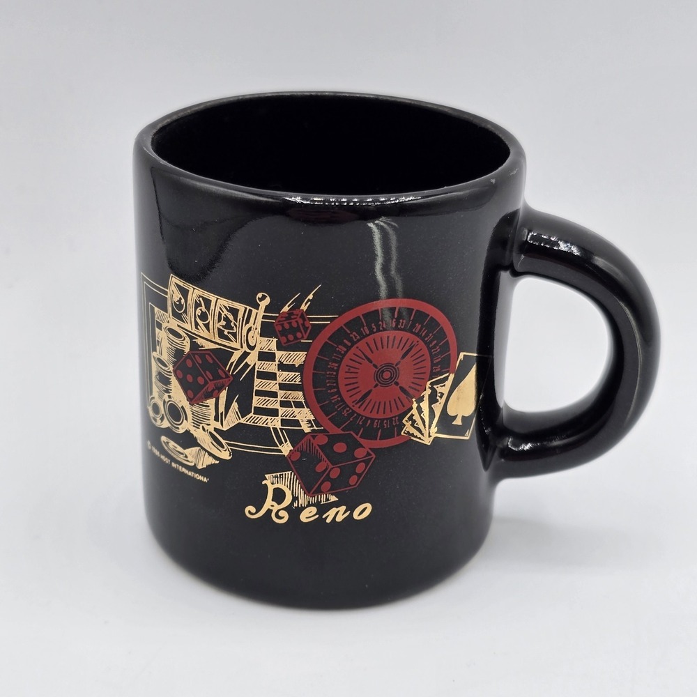 Vtg 3" Mini Reno Coffee Tea Mug By Host International 1986 Black Gold Red‎